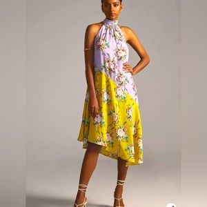 By Anthropologie Silk Halter Midi Dress Size Small
